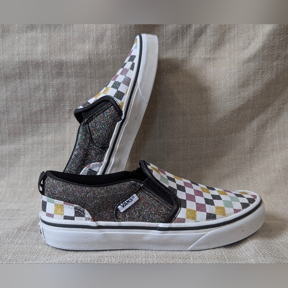 Vans Other - Vans Asher Glitter Checkerboard Slip-On Low Top Sneakers! Girls Size 3!